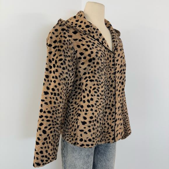 Oscar de La Renta Plush Leopard Zip Hoodie Jacket Cotton Made in USA Size 8 - Picture 4 of 11